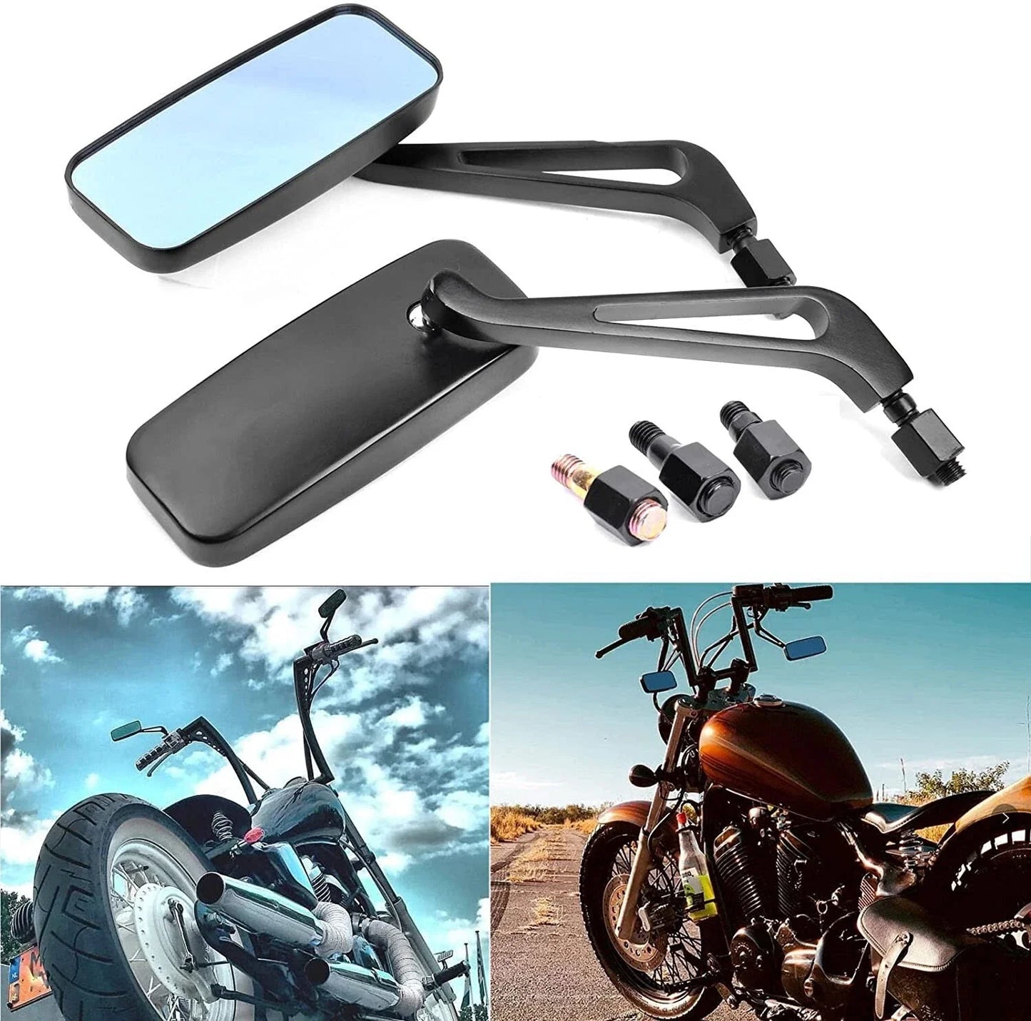 Black M8/M10 Motorcycle Mirrors for Chopper Cruiser Bobber Cafe Racer