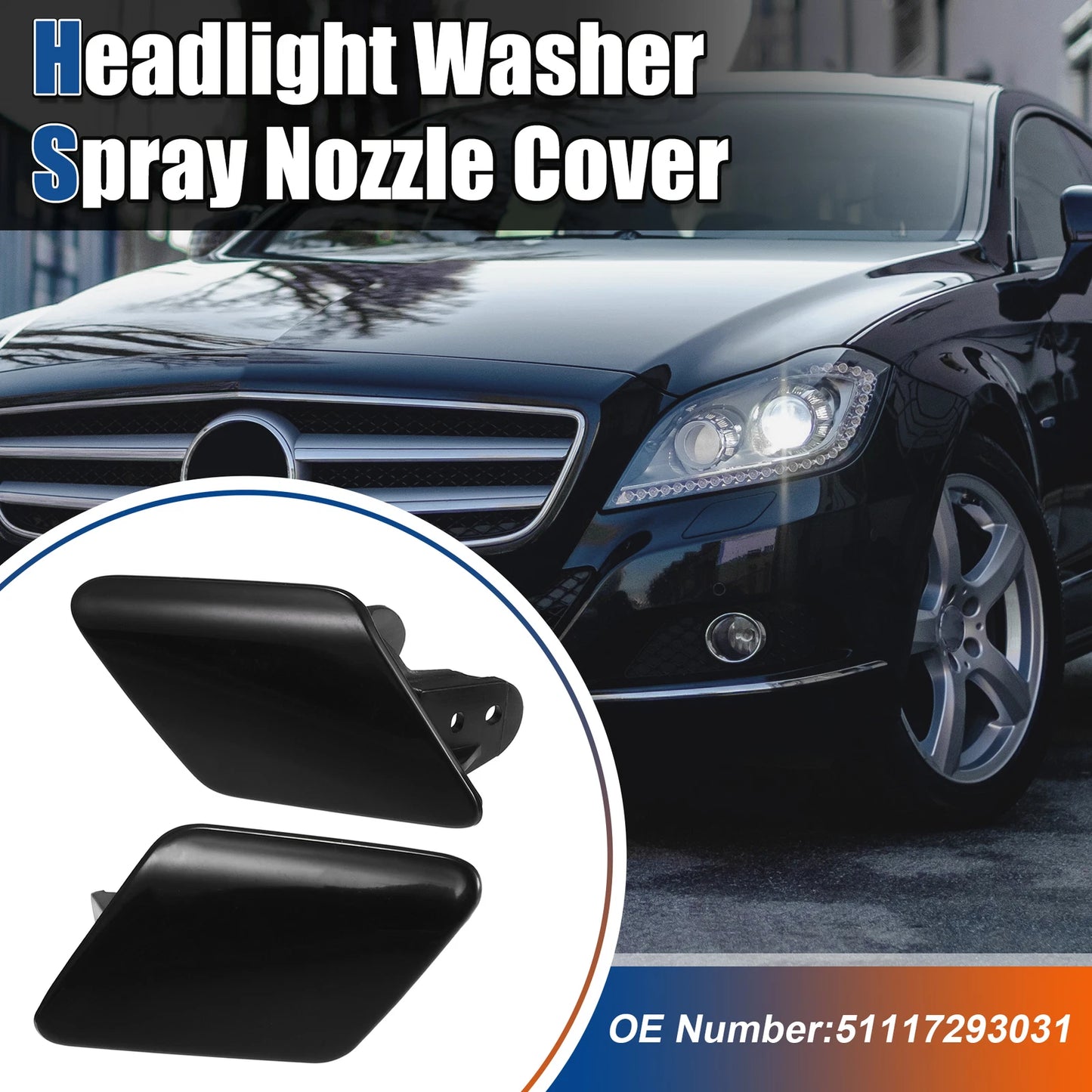 1 Pair Headlight Washer Spray Nozzle Cover for BMW (2000–2006) No. 51117293031
