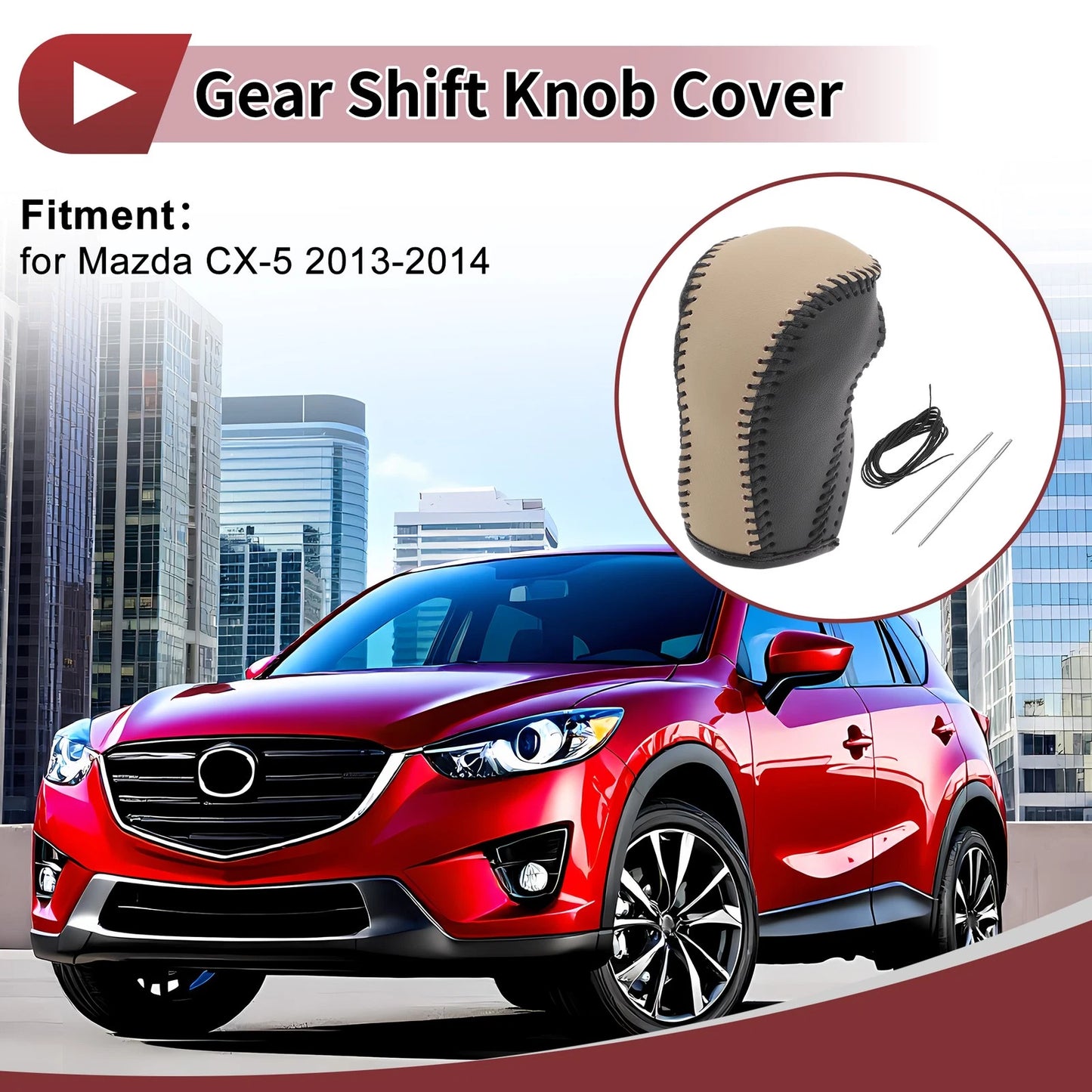 1 Pc Gear Shift Knob Cover for Mazda CX-5 (2013–2014) Black Beige
