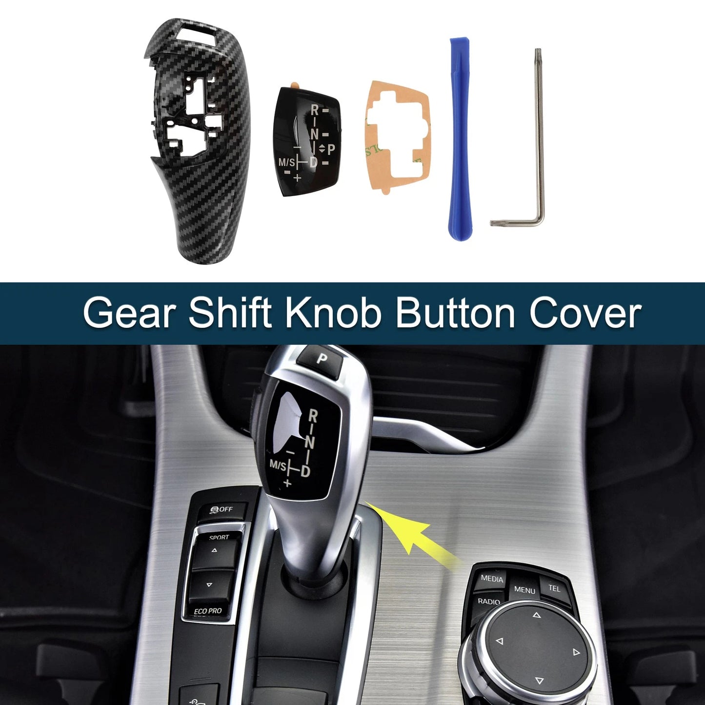 Set of 1 Gear Shift Knob Button Cover for BMW 1 (Carbon Fiber, Black)