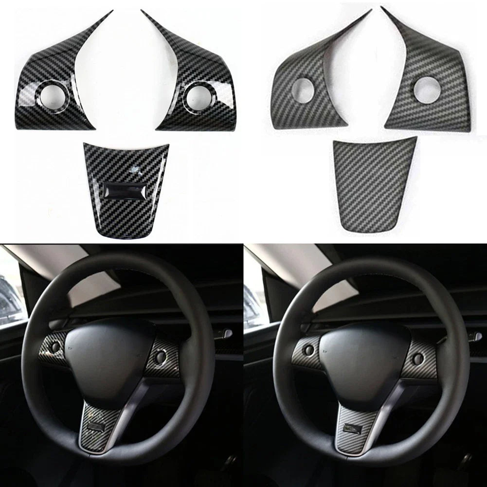 Carbon Fiber Interior Steering Wheel Trim for Tesla Model 3 (2017–2024)