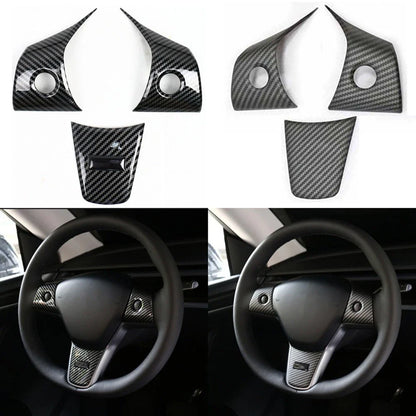 Carbon Fiber Interior Steering Wheel Trim for Tesla Model 3 (2017–2024)
