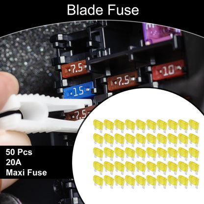 Set of 50 Maxi Fuse 20A Blade Fuses for Car Boat Truck RV Motorcycle
