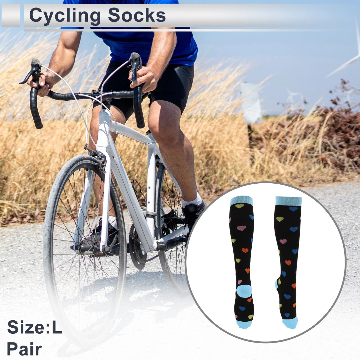 Cycling Socks Sweat-Absorbent Size L High-Cut Light Blue Black