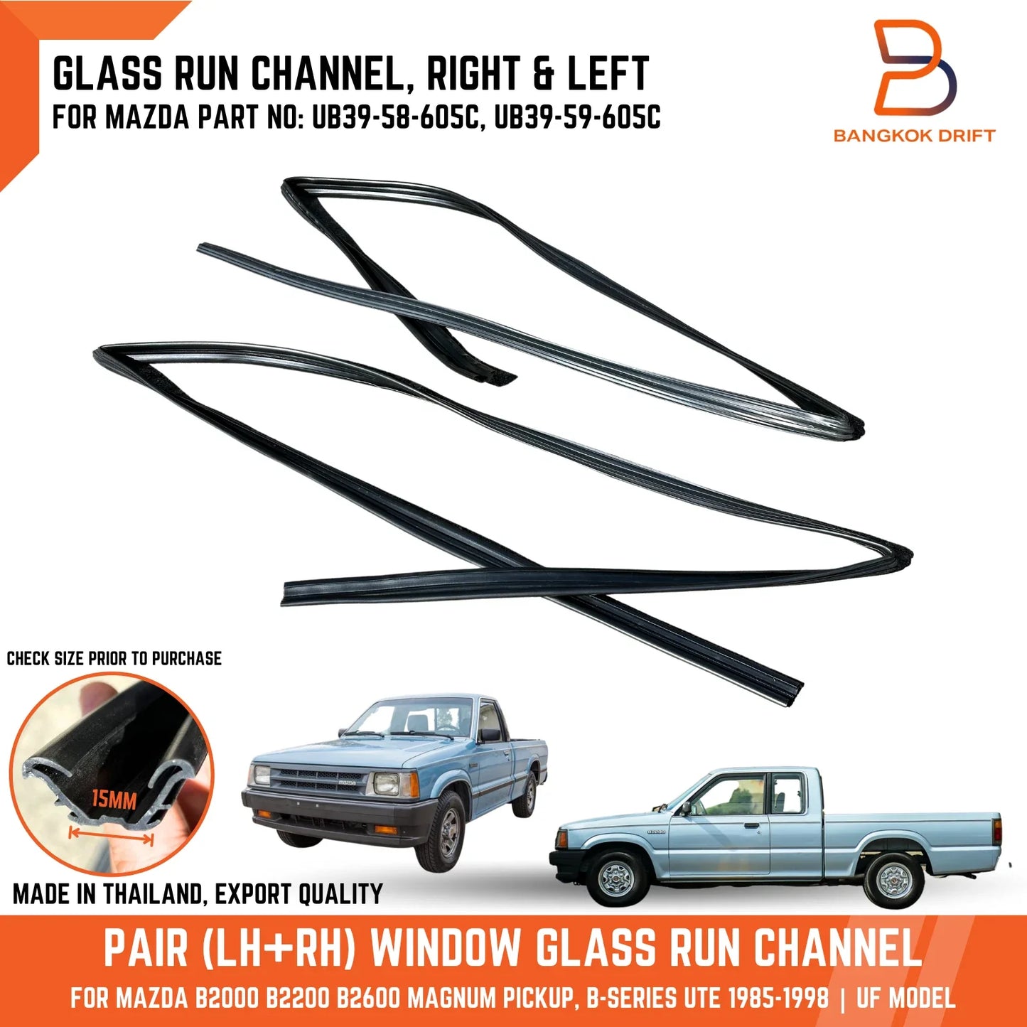 Window Glass Run Channel Felt for Mazda B-Series B2000 B2200 B2600 (1986-1993)