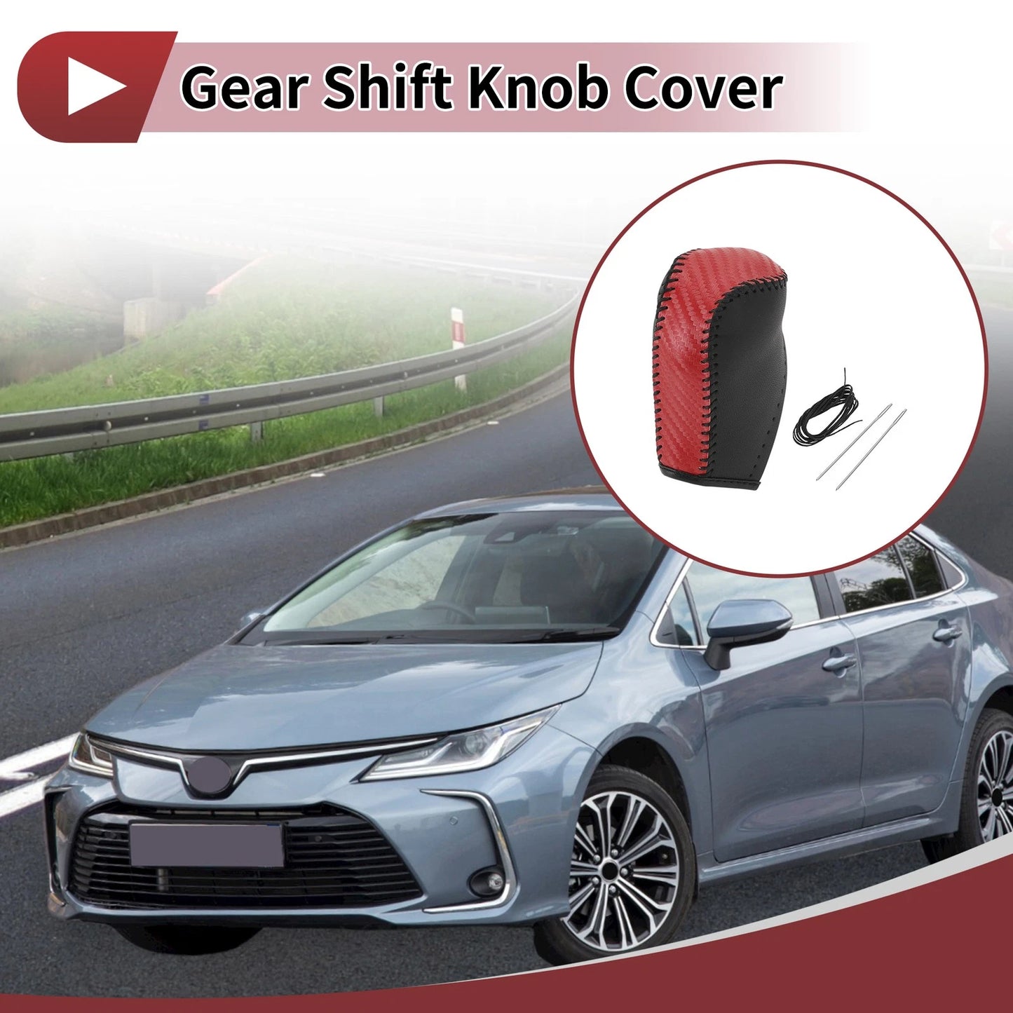 1 Pc Gear Shift Knob Cover for Toyota Corolla (2014–2018) Red Faux Leather