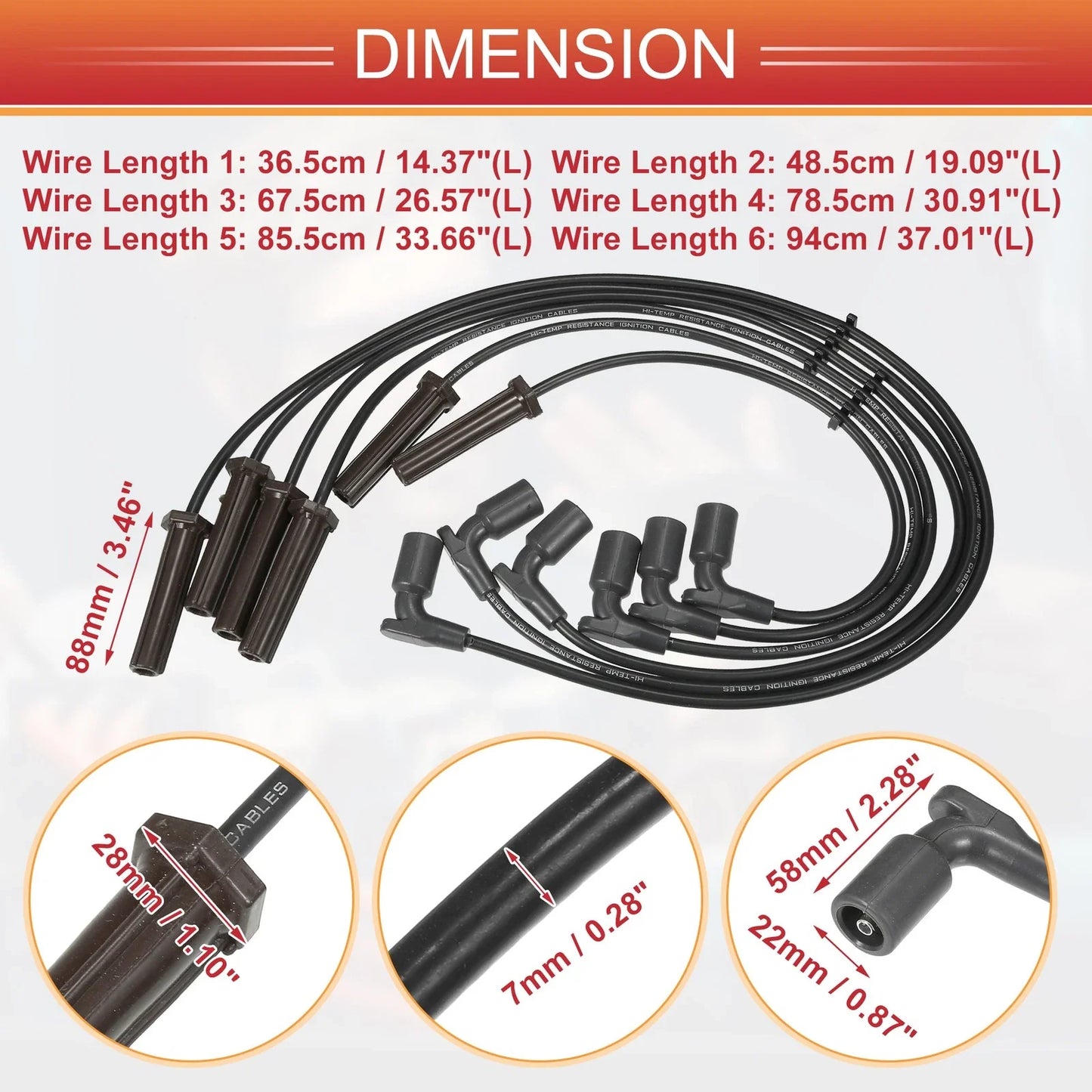 6 x Spark Plug Wire Ignition Coil Cables for Chevrolet Equinox (2005-2009)