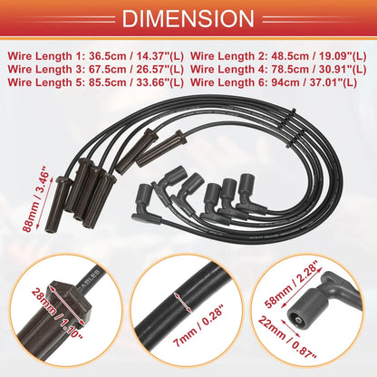 6 x Spark Plug Wire Ignition Coil Cables for Chevrolet Equinox (2005-2009)