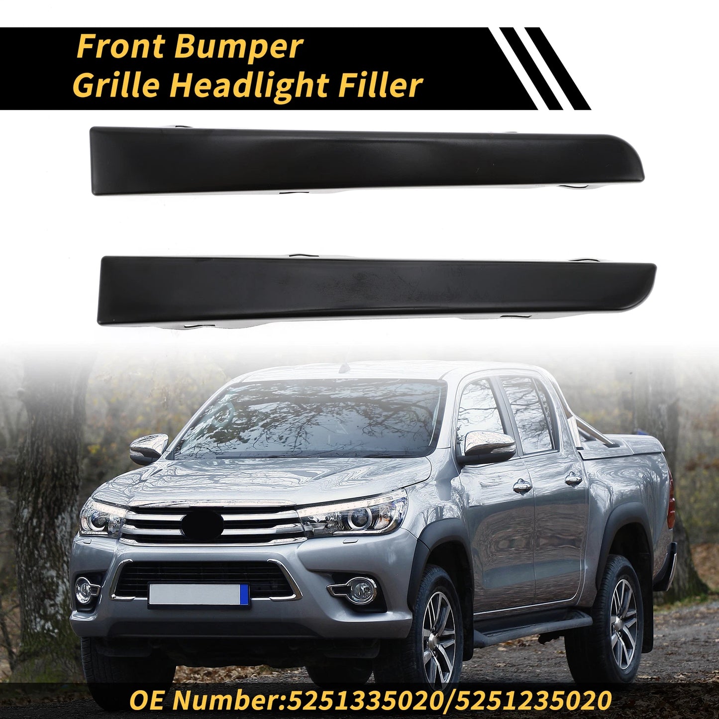 Pair Front Bumper Grille Headlight Filler for Toyota Tacoma (2005–2015) No. 5251335020