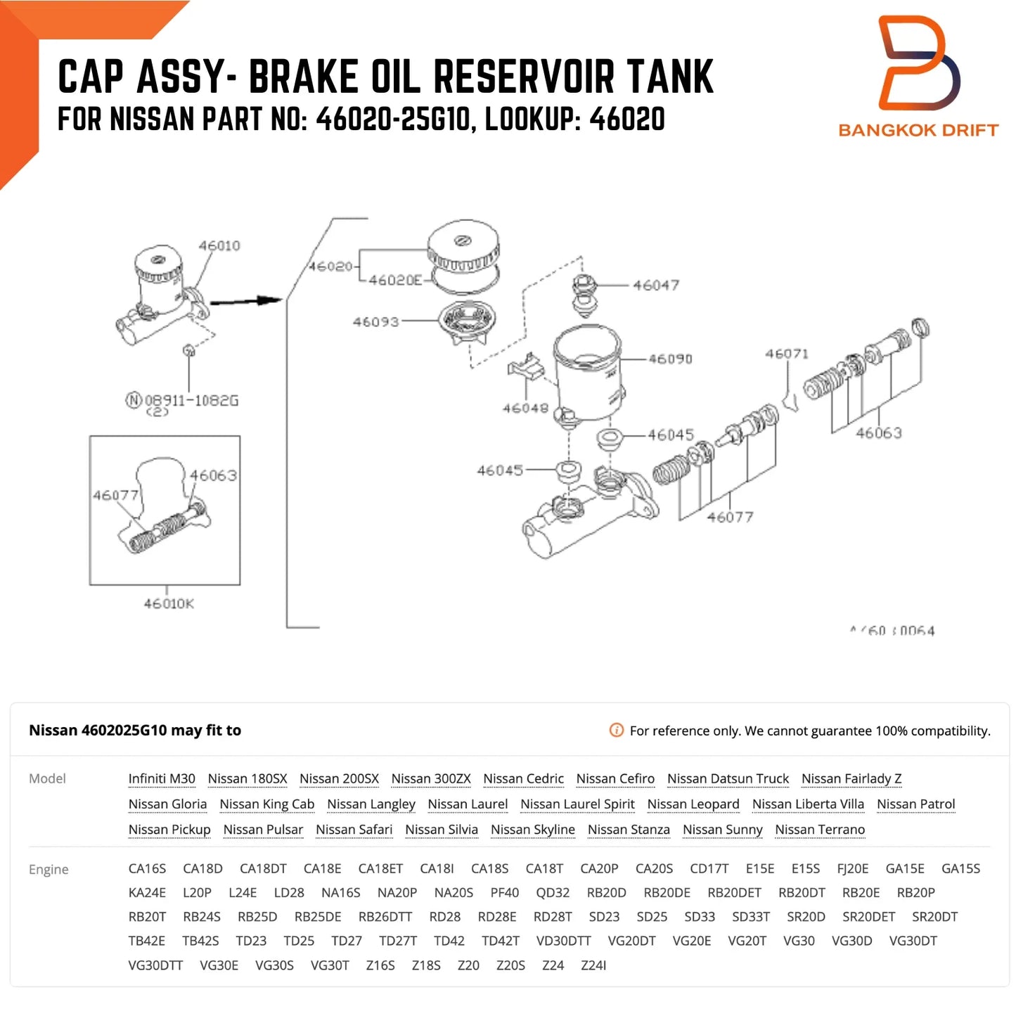 Brake Oil Reservoir Cap for Nissan Navara D21 (1985-1997)