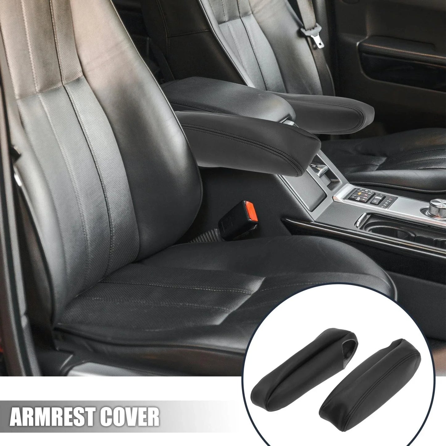 Car Front Seat Armrest Cover 2 x Microfiber Leather Black for Chevy Tahoe (00-06)