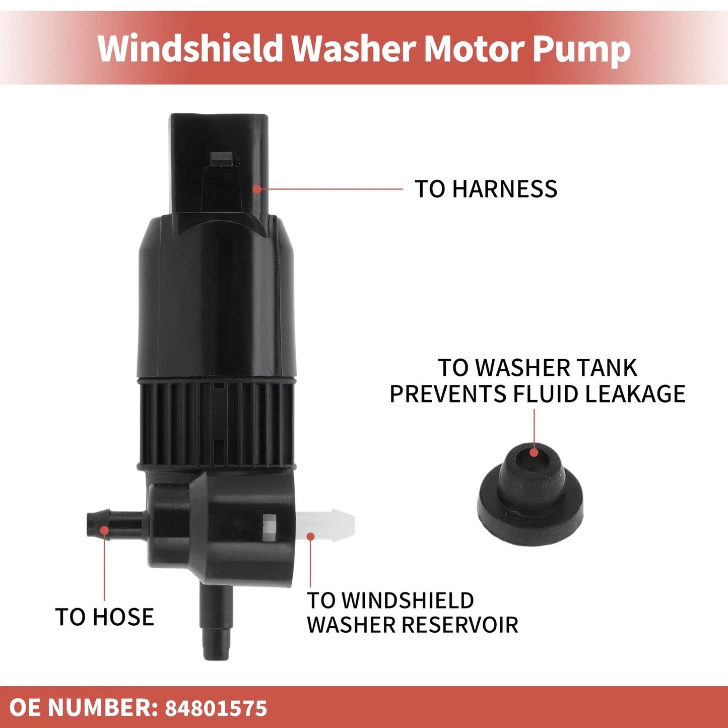 Windshield Washer Pump for Cadillac Chevy GMC (2021–2024) No.84801575