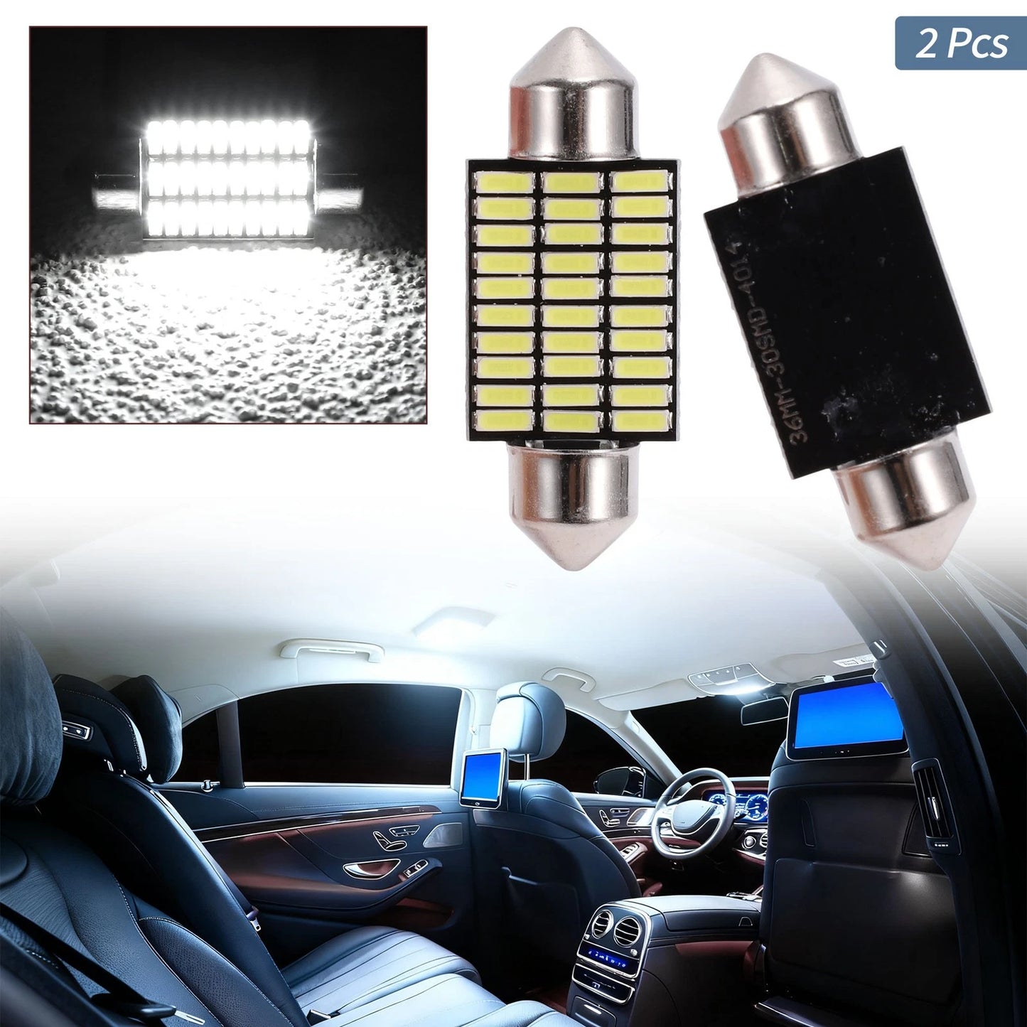 2X LED Dome Light Bulbs 4014 Chip 36mm