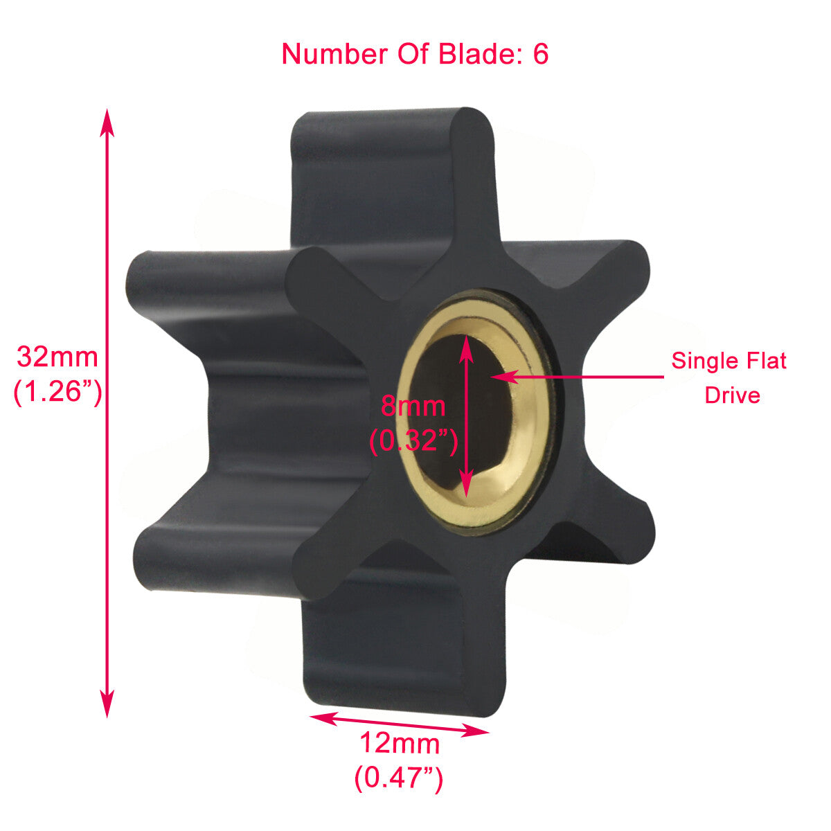 Flexible Impeller for Jabsco Water Pump (12210-0001)