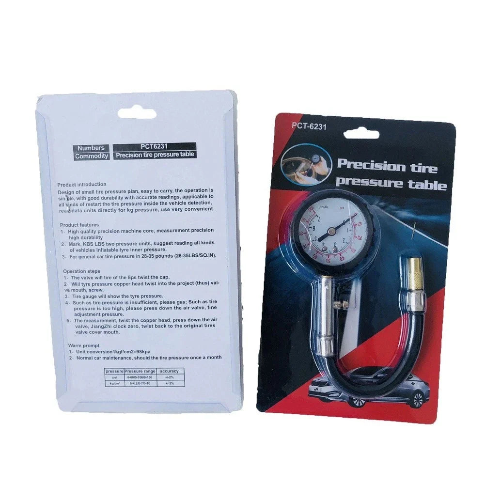Mechanical Tire Pressure Gauge Portable Stainless Steel with Hose for Car Use