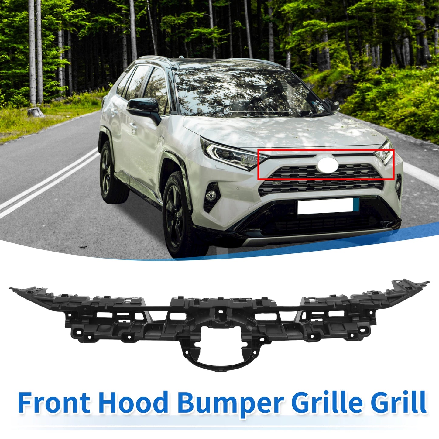 Front Hood Bumper Grille for Toyota RAV4 (2019–2022) - Black Silver Tone