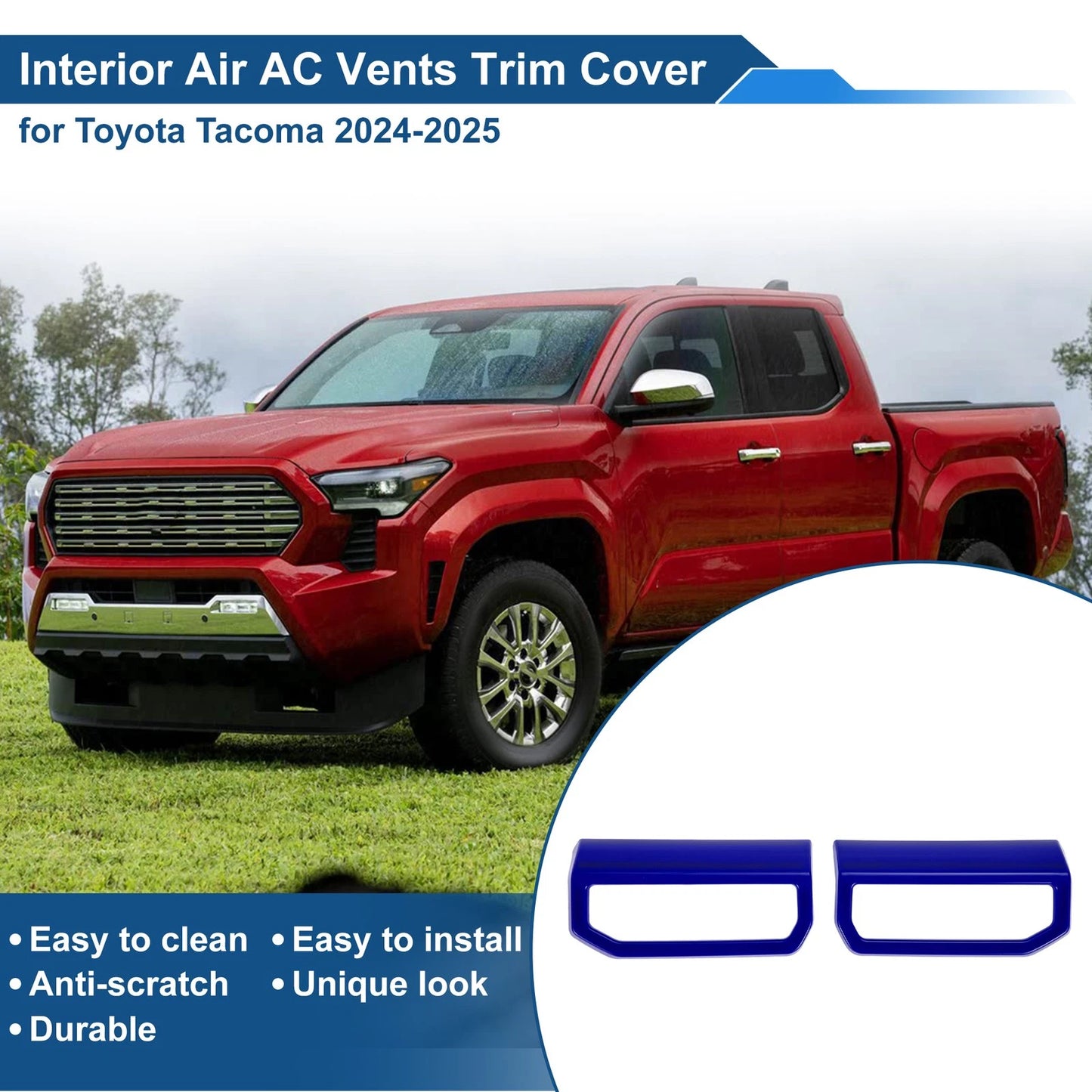 Set of 2 Air Condition Outlet Vent Trim Cover Frame for Toyota Tacoma (2024–2025) Blue