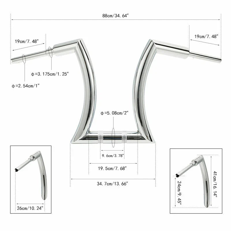 16" Chrome Rise 2" Hanger Handlebars for Harley Softail Sportster
