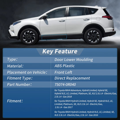 Rear Left Door Lower Trim Garnish for Toyota RAV4 (2016–2018) 75074-0R040