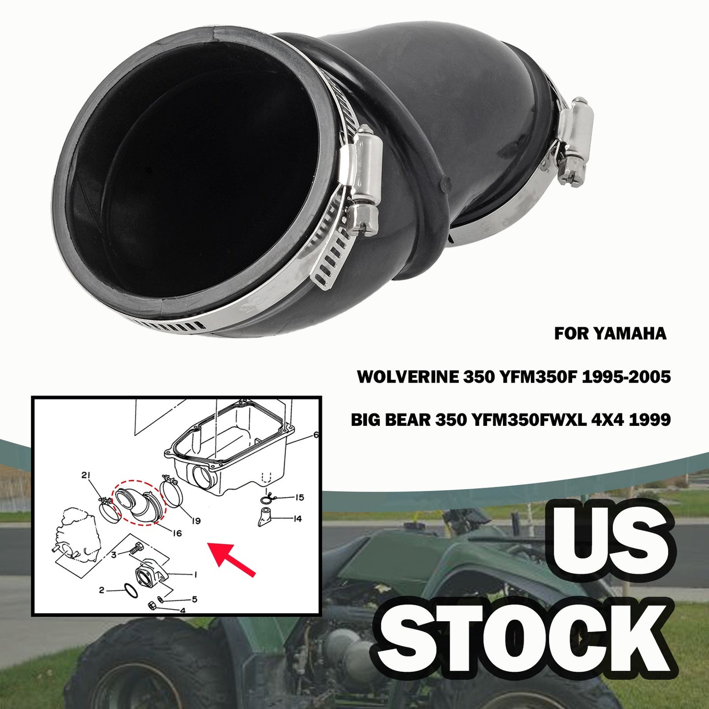 Air Box to Carburetor Intake Boot for Yamaha Big Bear 350 (1999)