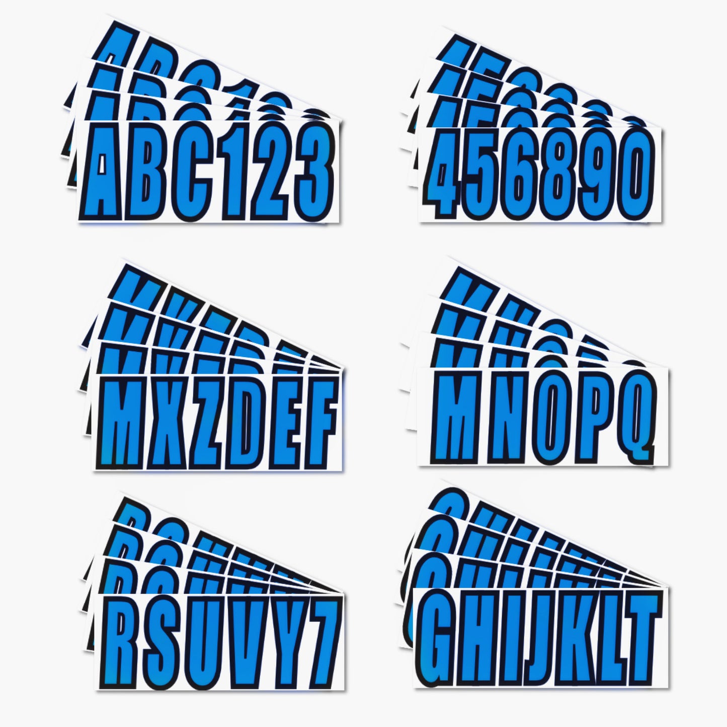 Set of 4 Blue Marine Boat Decals A-Z Letters & 0-9 Numbers