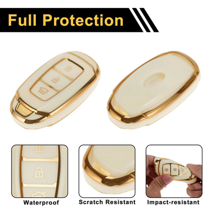 White Gold Edge Car Key Case for Hyundai i10 (2007–2023) - 3 Buttons