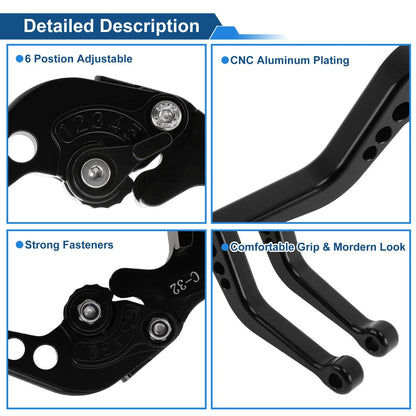 Short Brake Clutch Levers for Yamaha YZF R25 (2014–2025) 1 Pair Solid Black