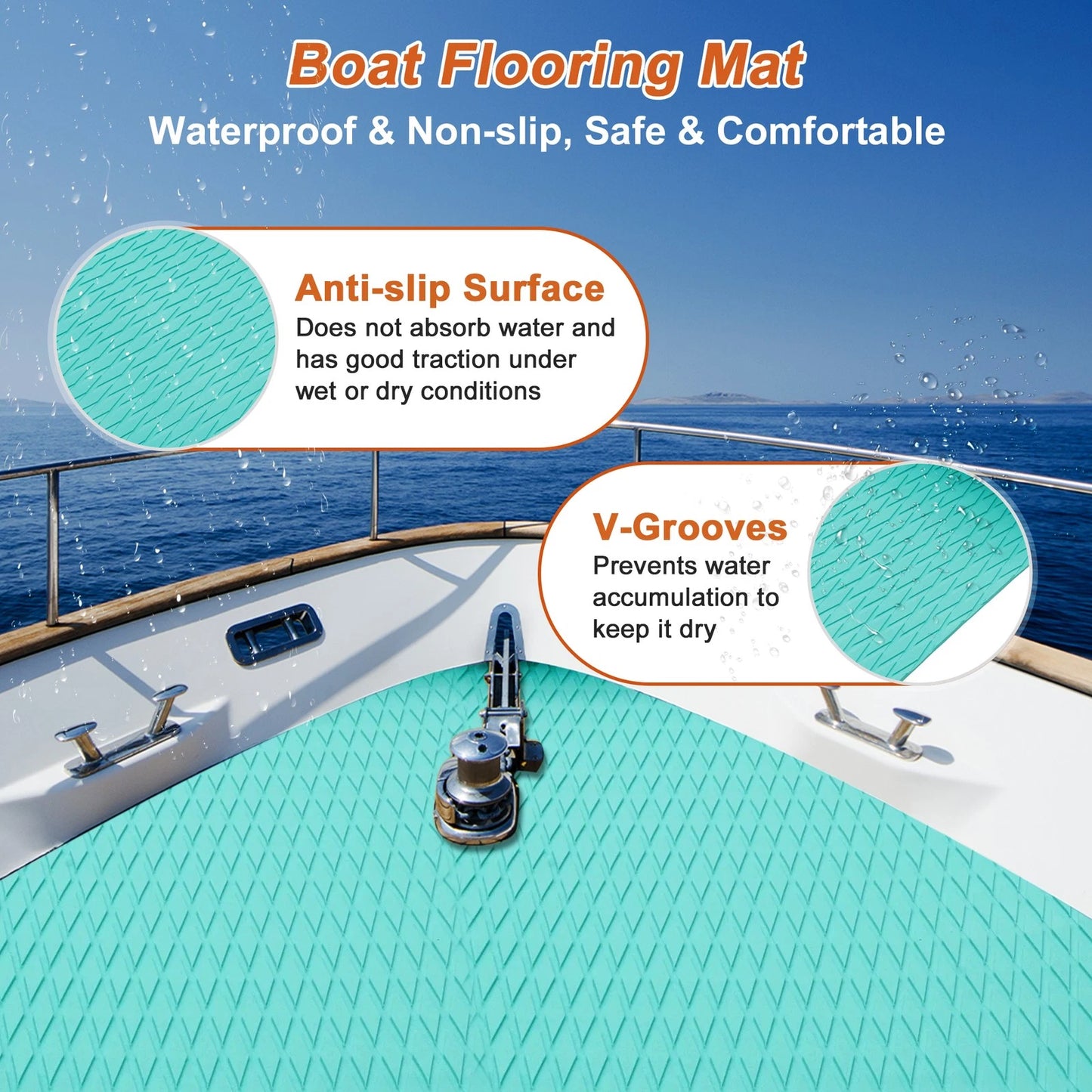Self-Adhesive Boat Flooring Strip for Marine Use (96" L x 17" W) Seafoam Green