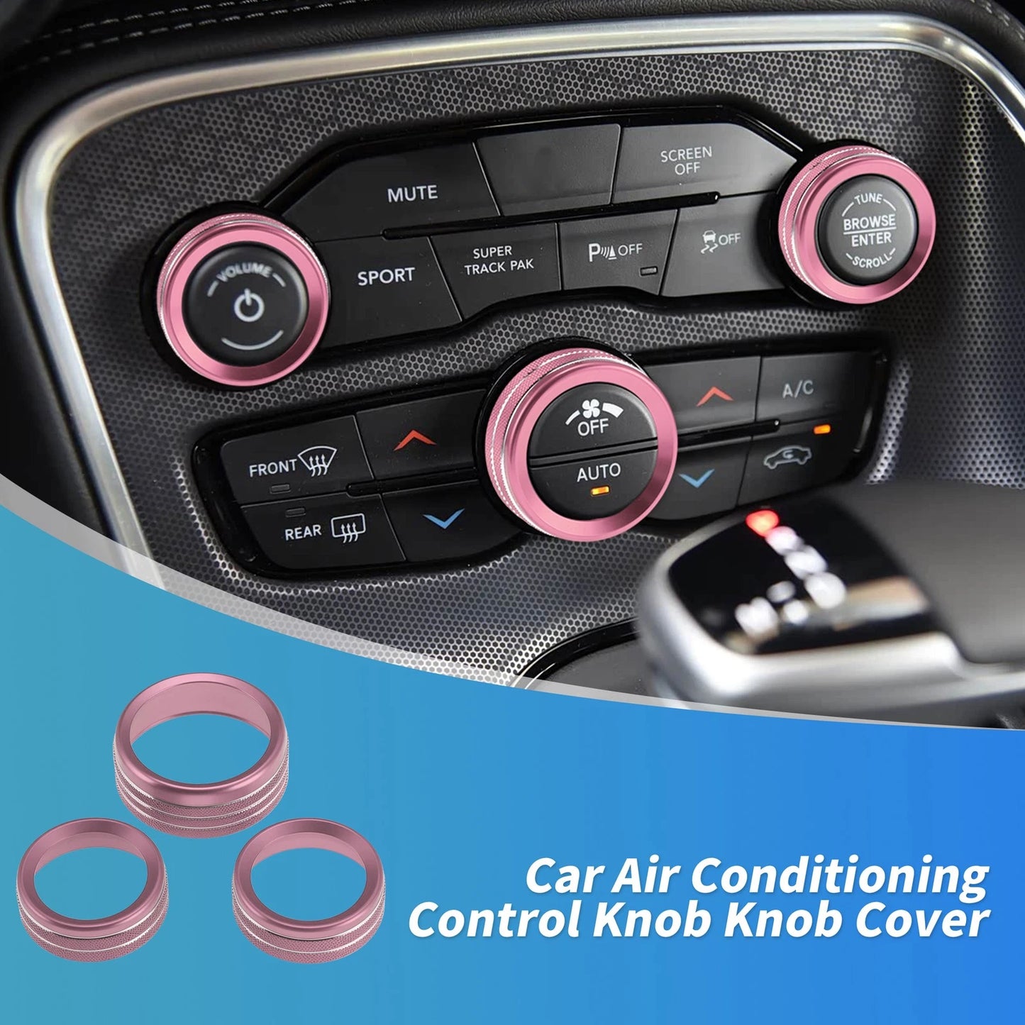 3 pcs Control Switch Knob Button Cover Trim Ring for Dodge Charger (2011–2023) Pink