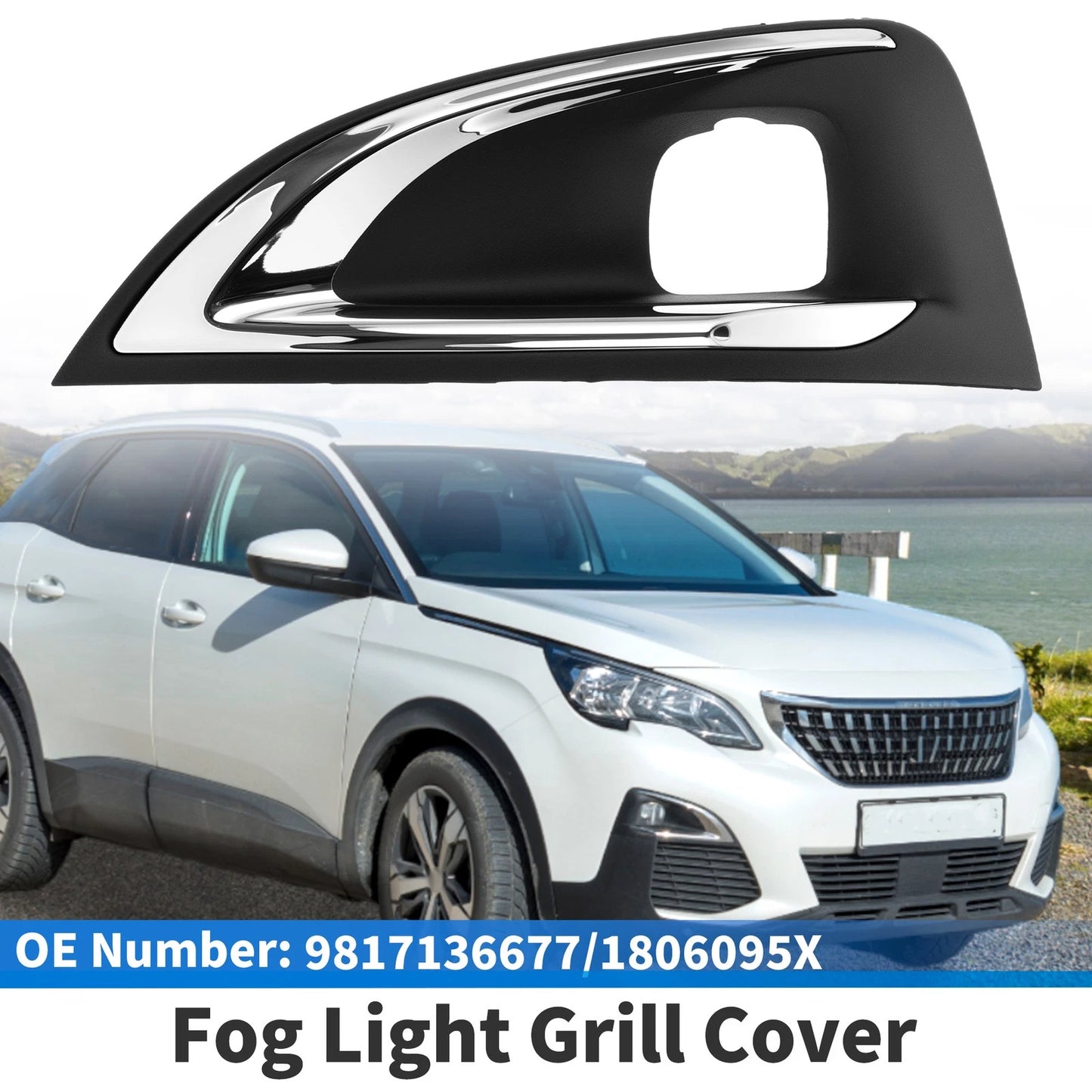 Front Left Fog Light Grille No. 9817136677 for Peugeot 3008 P84 (2016–2019) Black