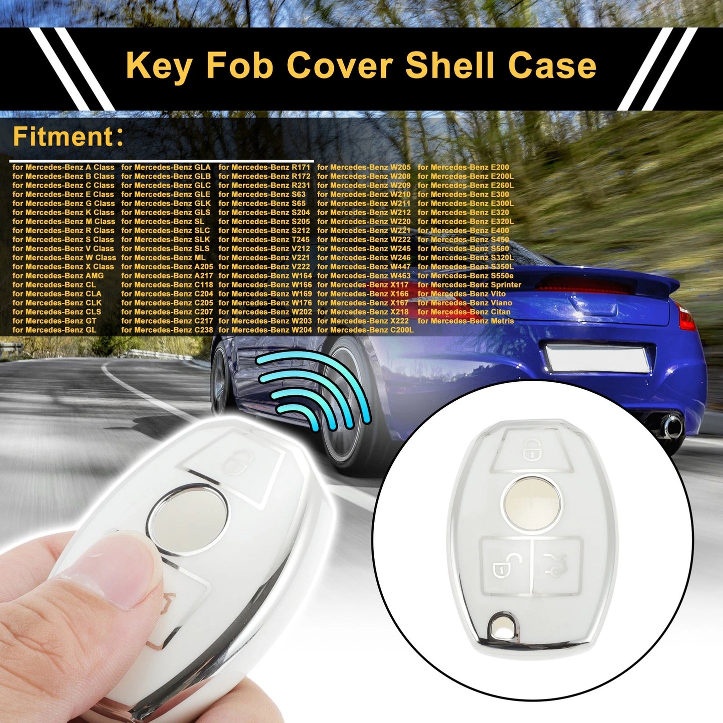 Car Key Case for Mercedes-Benz A/B/C/E/G/K/M/R/S/V/W/X Class/AMG (3 Buttons)