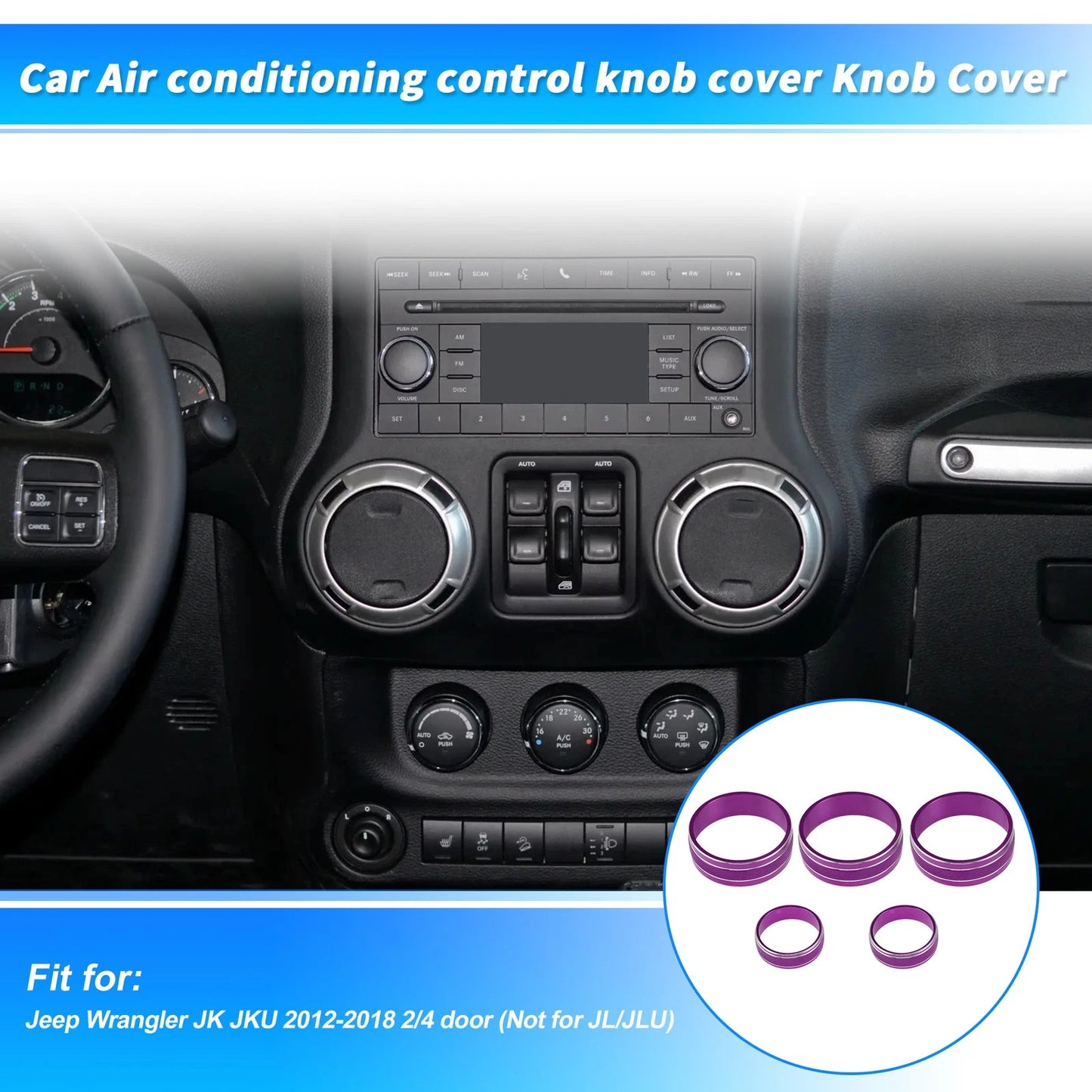 Control Switch Knob Button Cover Trim Ring for Jeep Wrangler JK JKU (2007–2018) Purple