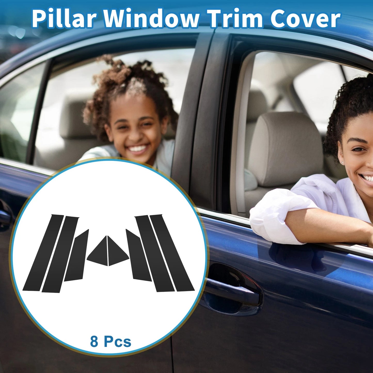 8pcs Door Pillar Window Trim for Ford EcoSport (2018–2022) Black