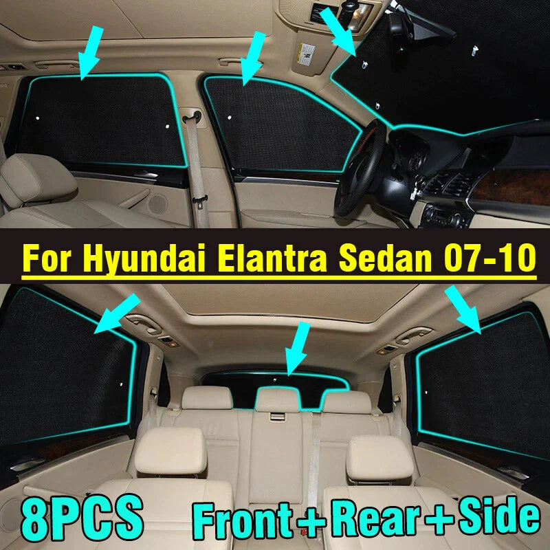 8x Front Side Rear Window Windshield Privacy Sunshade for Hyundai Elantra (2007–2010)