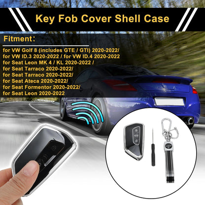 TPU Key Fob Shell Cover Case for VW Golf (2020–2023) - Black Silver Tone