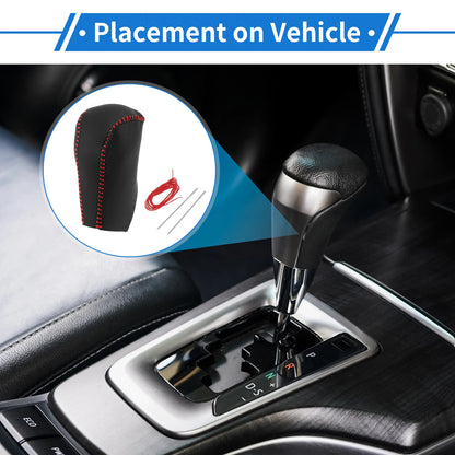 1 Pc Gear Shift Knob Cover for Toyota RAV4 (2013–2016) Black Red Faux Leather