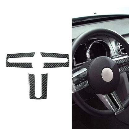 3 x Carbon Fiber Interior Steering Wheel Cover Trim for Ford Mustang (2005–2009)