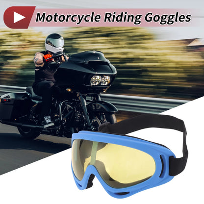 Motorcycle Riding Goggles Yellow Lens Light Blue Frame (PC PU)