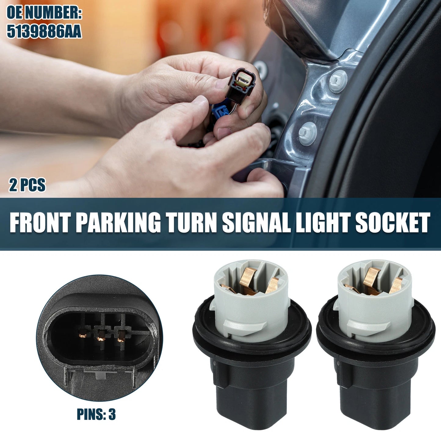2Pcs Front Turn Signal Tail Light Socket for Dodge Charger (2006–2023) No. 5139886AA