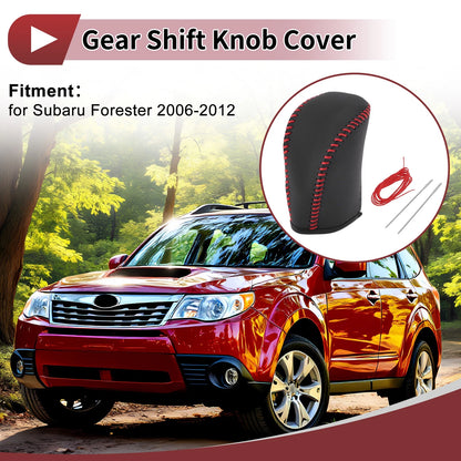 1 Pc Gear Shift Knob Cover for Subaru Forester (2006–2012) Black Red Faux Leather