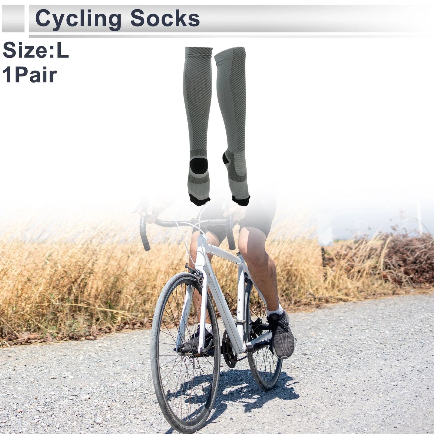 Cycling Socks Anti-Friction Size L Colorblock Twill Light Gray