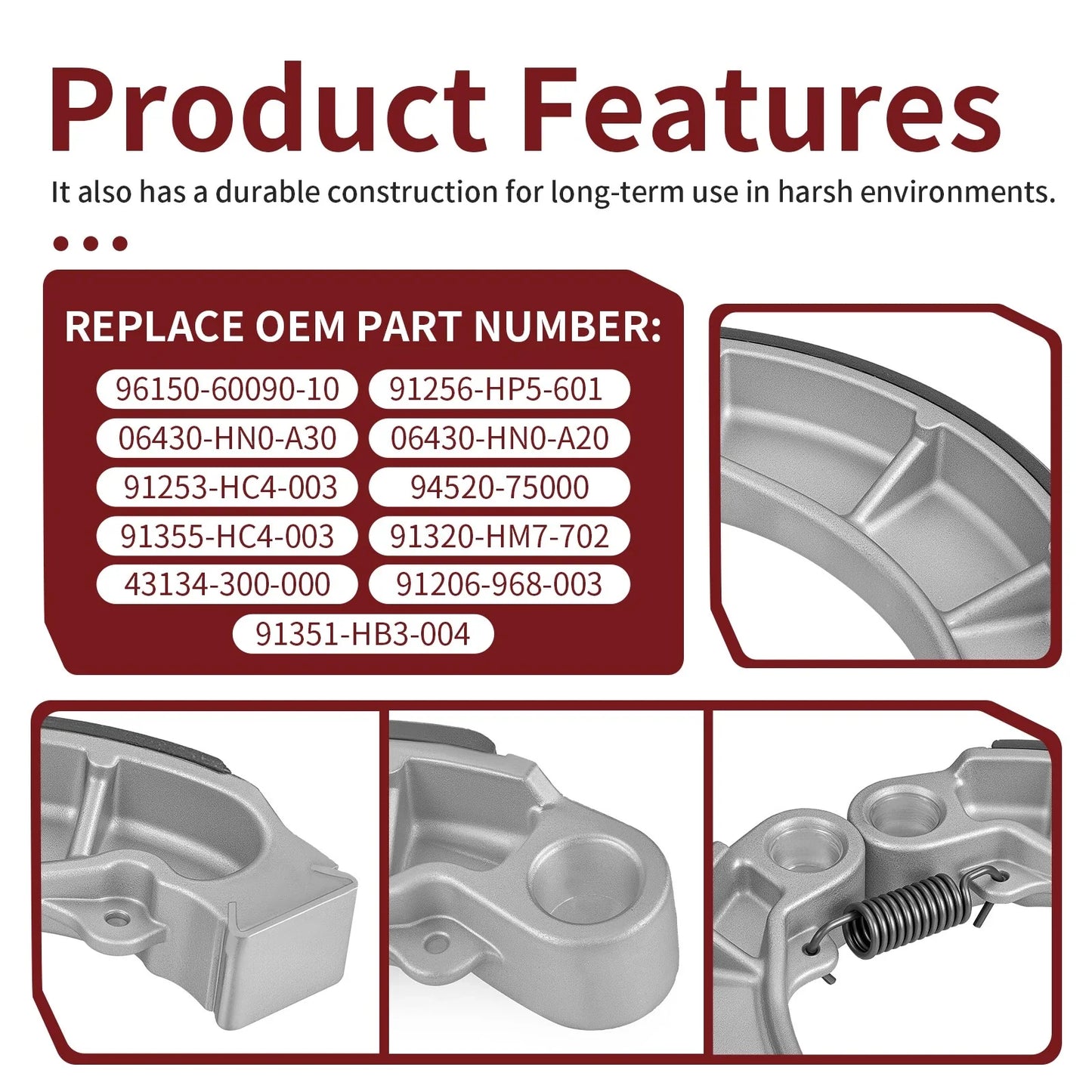 Rear Brake Drum Bearing Seals & Shoes for Honda Rancher 420 TRX420TM(2007–2013)