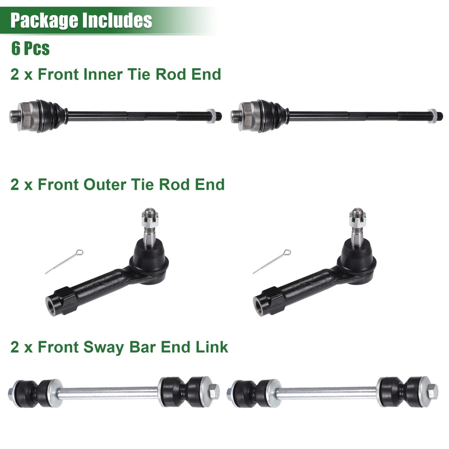 6pcs Front Suspension Kit Inner Outer Tie Rod End for Cadillac Escalade ESV (2007–2020)