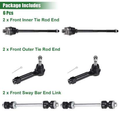 6pcs Front Suspension Kit Inner Outer Tie Rod End for Cadillac Escalade ESV (2007–2020)