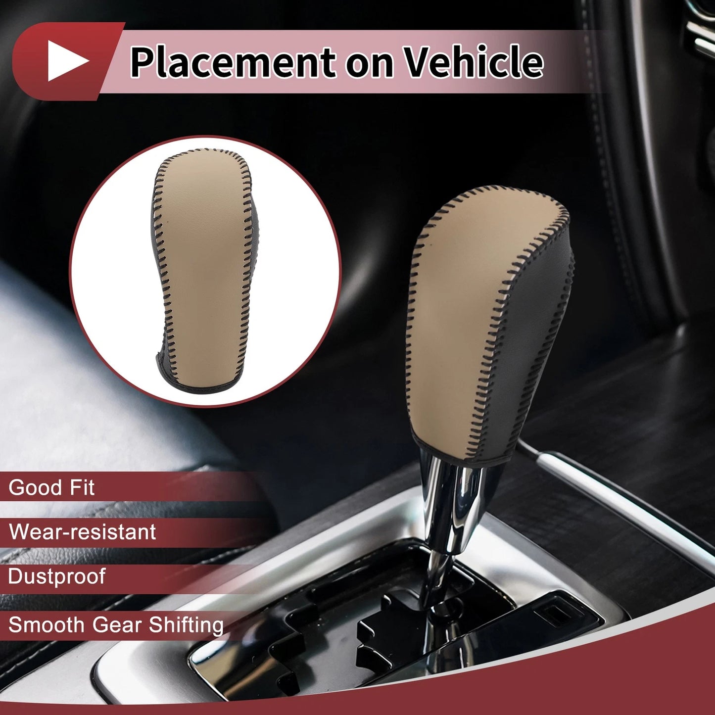 Gear Shift Knob Cover for Ford Fiesta (2011–2019) Beige Faux Leather