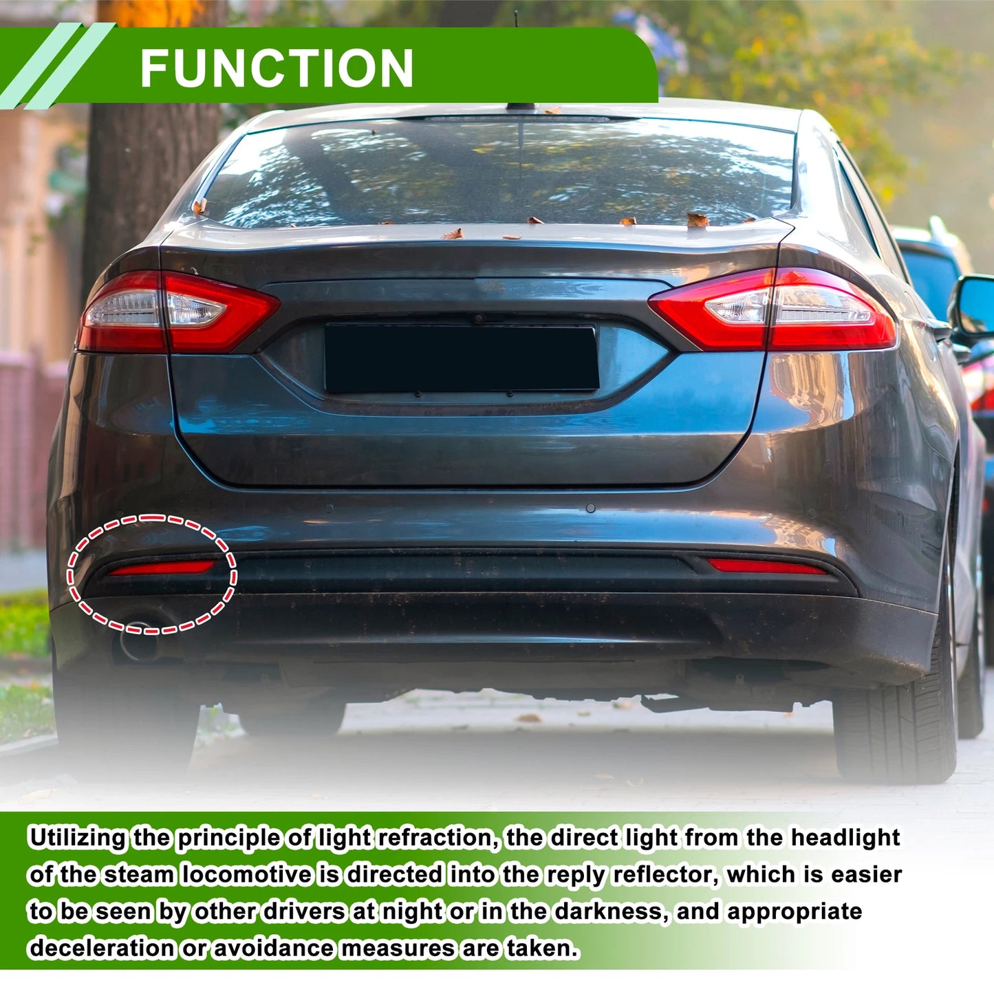 Bumper Reflector No.KS7Z13A565B for Ford Fusion (2019–2020) Red 1pc Rear Left