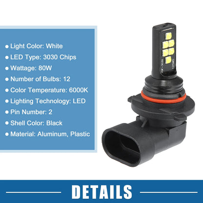 Set of 2 9005 LED Fog Light Bulbs 80W 3030 Chips for Auto