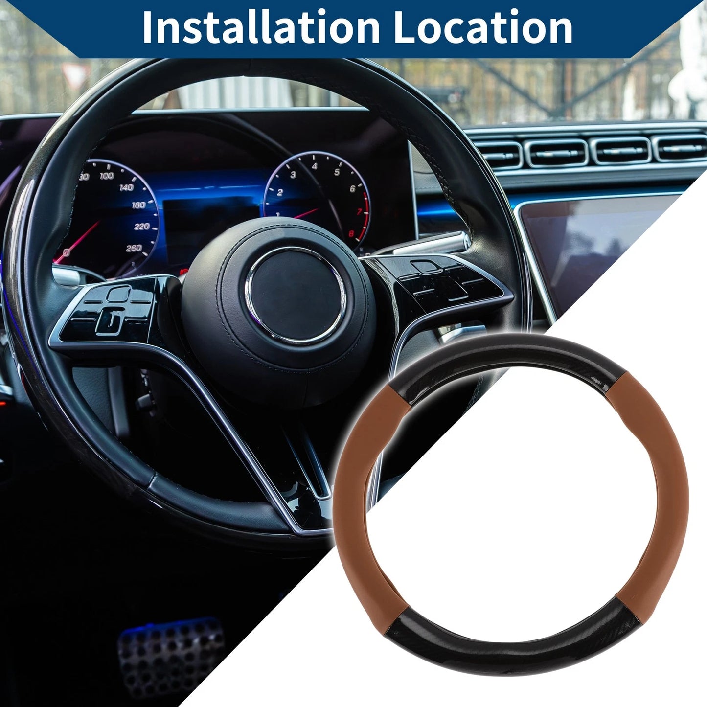 Steering Wheel Cover   - PU Leather, 14.96"