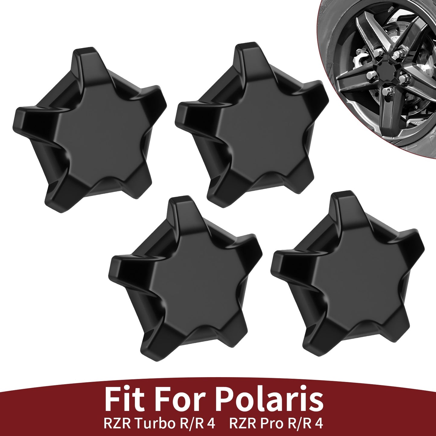 Set of 4 Matte Flash Black 5 Lug Rim Caps for Polaris RZR Turbo Pro R (2022–2024)