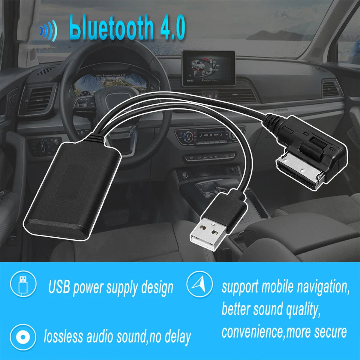 Wireless Bluetooth Music Interface AUX Cable Adapter for Audi Q7 A5 A6 A8